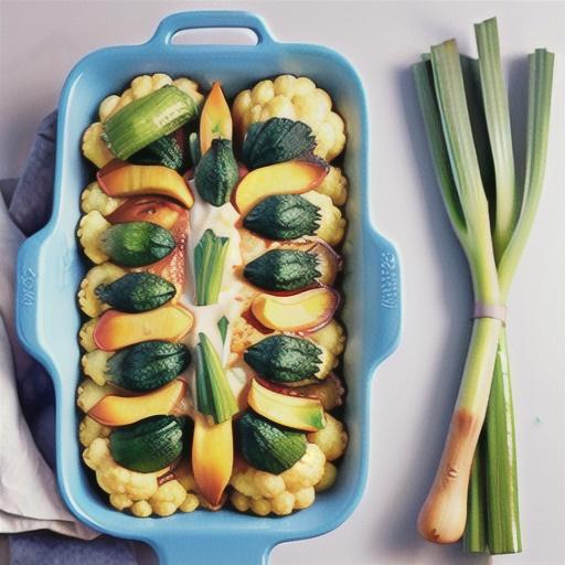 Cauliflower, leek and blue cheese bake