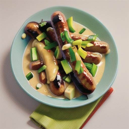 Sausages with apple and leek gravy