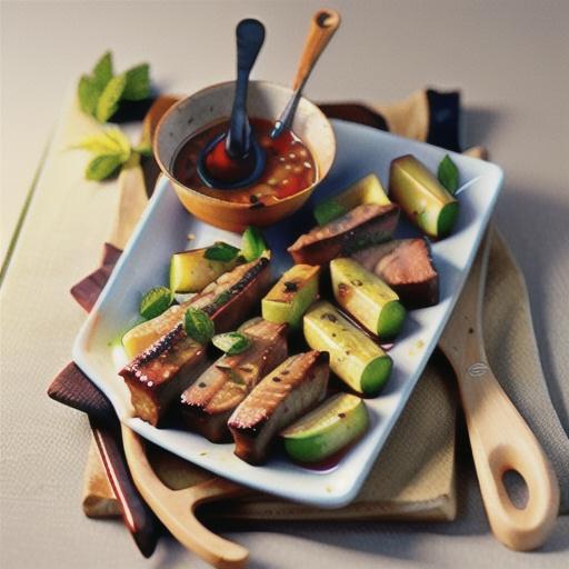 Barbecued lamb cutlets with fresh mint-red wine vinegar sauce