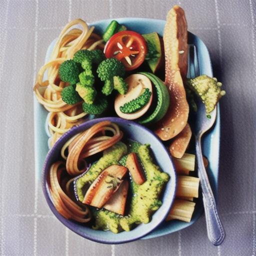 Spaghetti with chicken and broccoli almond pesto