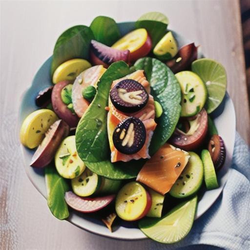 Salmon and red oak leaf salad