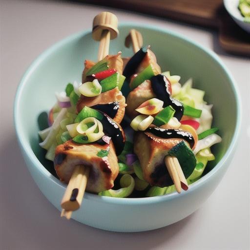 Sweet & sour pork kebabs with cabbage salad