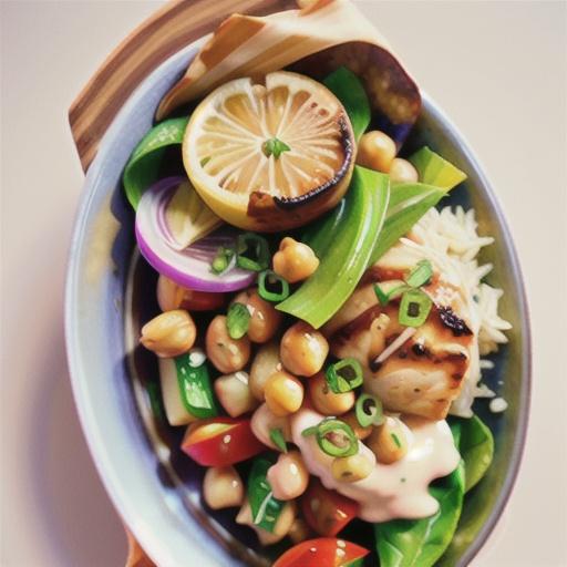 Lemon garlic chicken with warm fennel and tahini rice salad