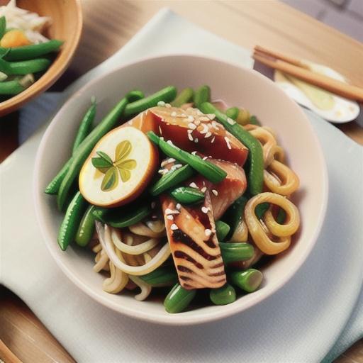 Teriyaki salmon with soba noodles and green beans
