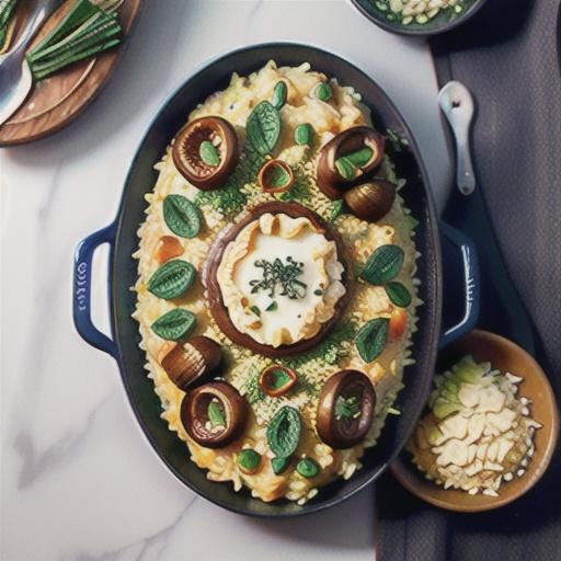 Oven-baked mushroom, kale and herb risotto recipe