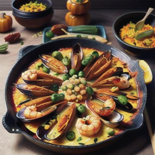 Paella with chorizo, prawns & butternut pumpkin
