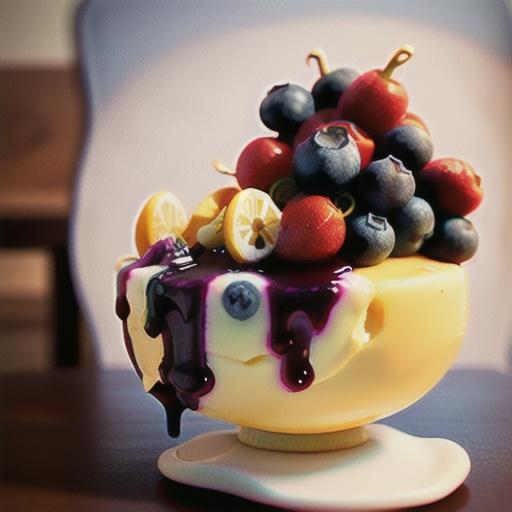 Lemon pudding with blueberry compote