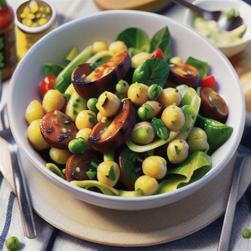 Chickpea & chorizo salad with garlic dressing