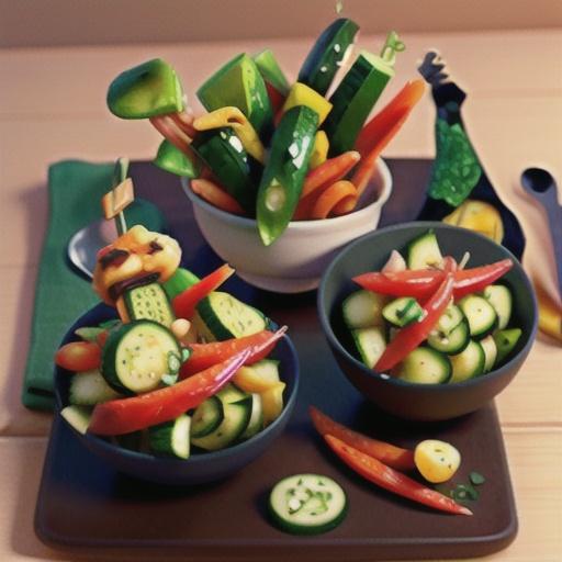 Chicken satay and cucumber salad