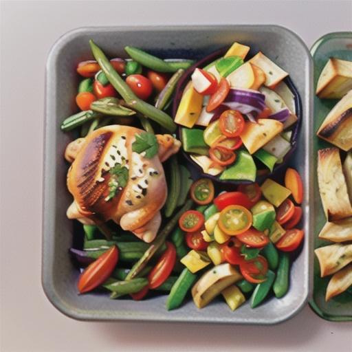 One-pan roast chicken with green bean, almond and salsa verde salad