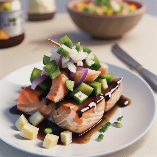 Salmon skewers with coconut salsa