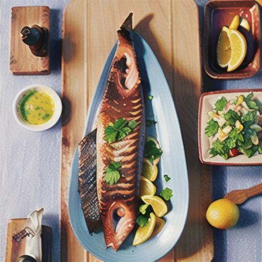 Barbecued ocean trout with garlic and parsley dressing