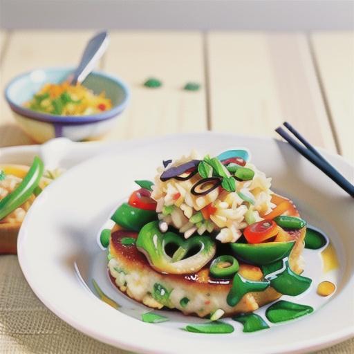 Fish cakes with Thai pickles and fried rice