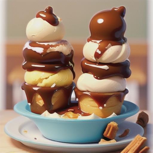 Caramel profiterole ice-cream cakes
