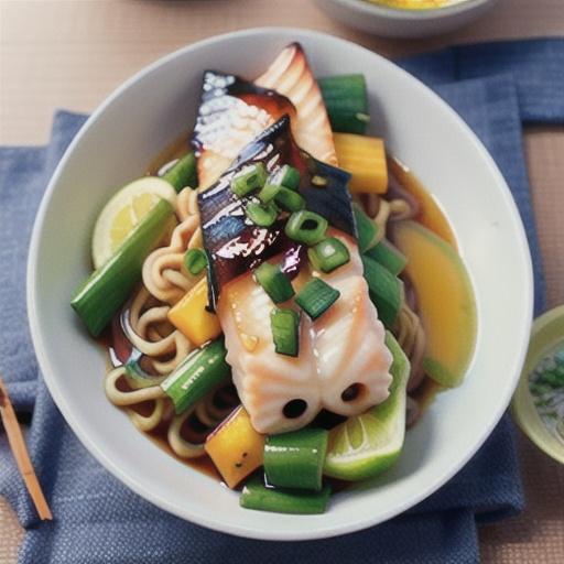Miso-glazed fish with soba noodles