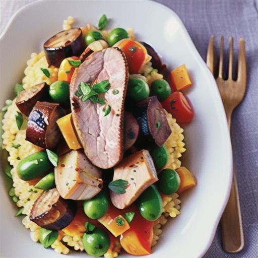 Vegetable couscous with spiced lamb