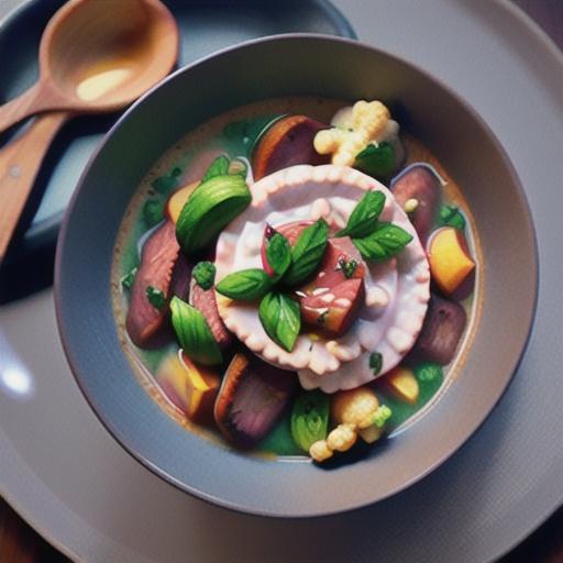 Beef, speck and cabbage stoup with microwave cauliflower mash