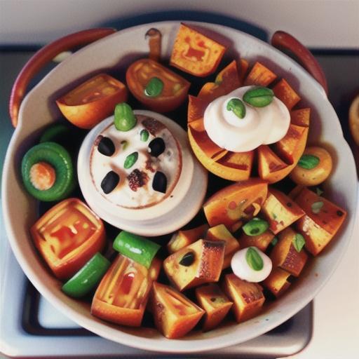 Baked Sweet Potato with Onions and Red Peppers