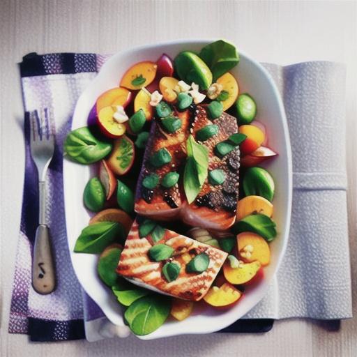 Blackened salmon with peach salad recipe