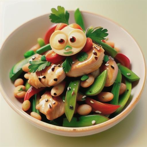 Stir-fried chicken with beans and coriander