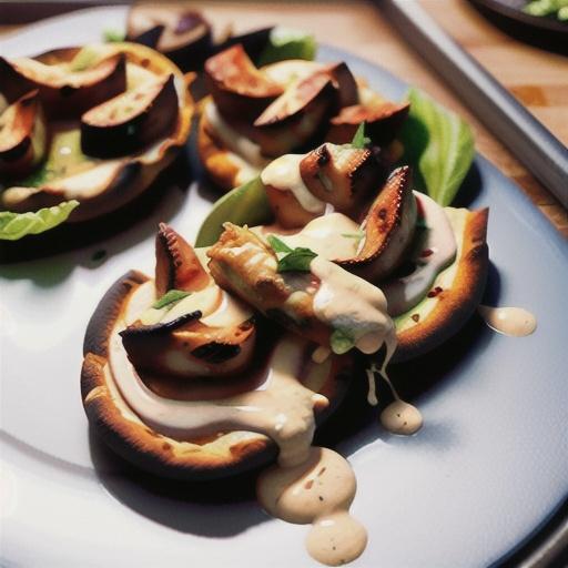 Tandoori chicken pizzas with tahini dressing