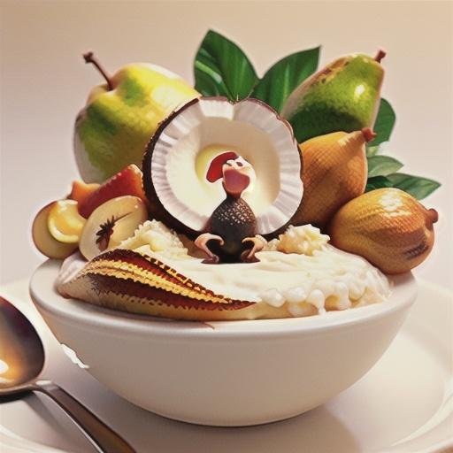 Coconut rice pudding with caramelised pear