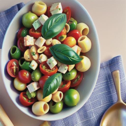 Tomato, basil and bean pasta salad