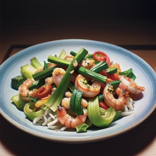 Shrimp Stir Fry with Bok Choy, Diced Tomatoes, and Rice Noodles