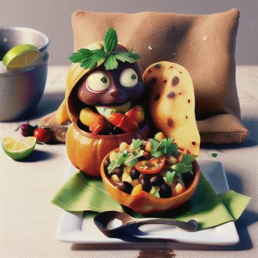 Pumpkin and black bean tortillas with coriander salsa