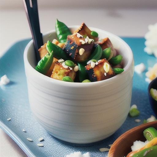Crispy Korean fried tofu with snow peas recipe