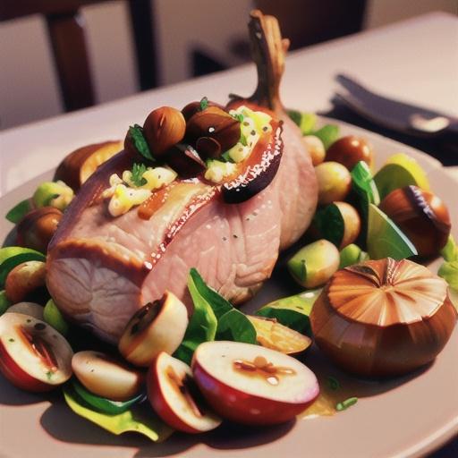 Roast pork with warm apple & chestnut salad
