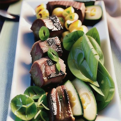 Satay beef fillet with watercress and cucumber