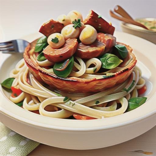 Spaghetti with veal, thyme and spinach