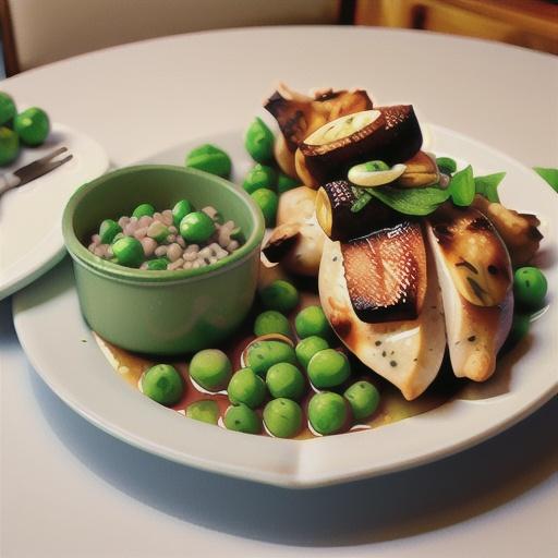 Braised peas and lentils with roast chicken