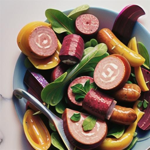 Sausages with beetroot and rocket salad recipe
