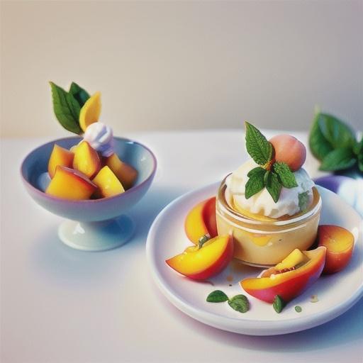Vanilla and cardamom panna cotta with poached peaches