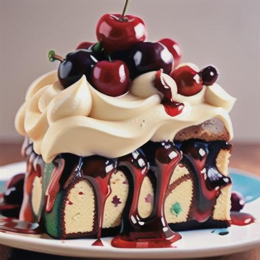 White chocolate poke cake with red-wine cherries