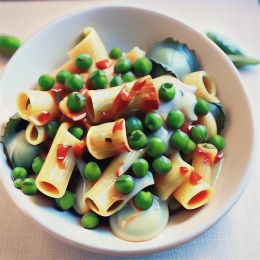 Rigatoni with white wine, artichoke and pea sauce