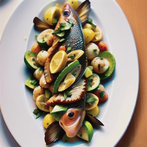 Pan-fried fish with lemon, caper and avocado salad