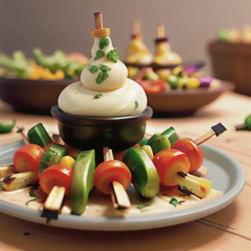 Fresh Vegetable Kabobs with Jalapeño Aioli