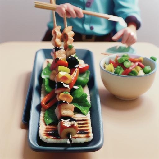 Teriyaki chicken skewers with rice salad