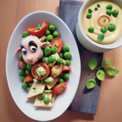 Lamb with pea hummus and tomato herb salad