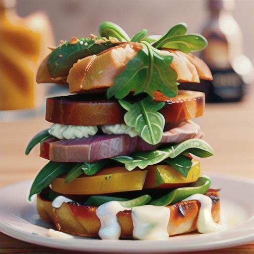 Rare roast beef and rocket open sandwich with horseradish cream mayo