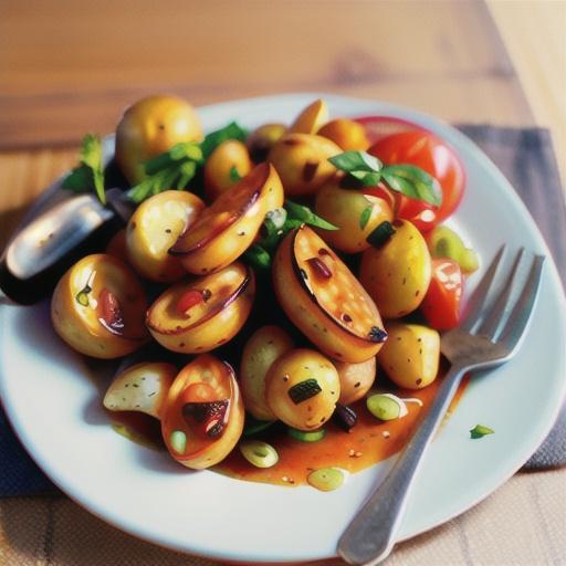 Fried chorizo with tomatoes and potatoes