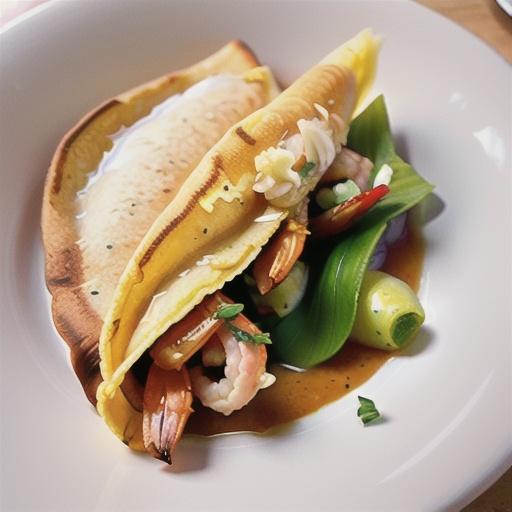 Coconut crepes with prawn red curry