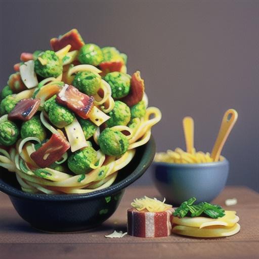 Fusilli with herb pesto, crisp pancetta and parmesan