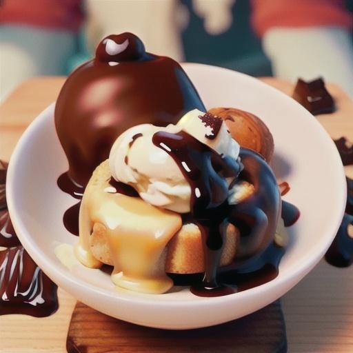 Toasted brioche with ice-cream & chocolate sauce