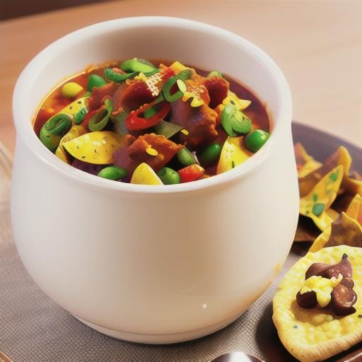 Chilli con carne with spiced pita chips