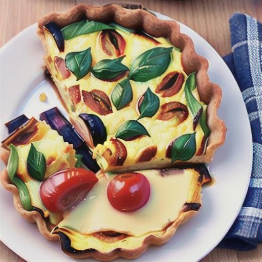 Roasted autumn vegetable quiche with parmesan pastry