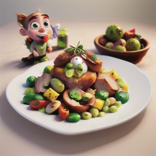 Pork with green olive smash and Spanish roast vegies